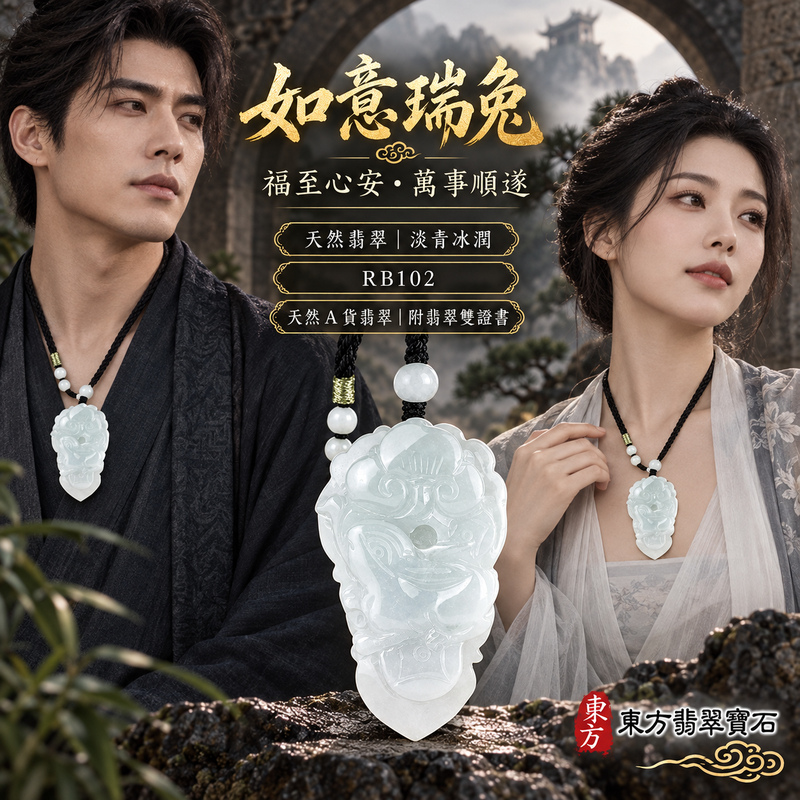 翡翠生肖兔項鍊玉珮｜玉兔呈祥・溫和敏捷・福運相隨・前程順遂・平安吉祥・萬事如意・招財納福｜天然A貨翡翠・緬甸玉｜招財如意兔｜兔玉珮・兔玉墜・兔吊墜・翡翠兔牌・兔項鍊・緬甸玉項鍊・A貨翡翠項鍊｜RB102｜男女翡翠項鍊・送禮收藏｜客製化訂做翡翠兔玉珮、翡翠兔玉墜、翡翠兔吊墜、翡翠兔項鍊｜附A貨翡翠雙證書・東方翡翠寶石