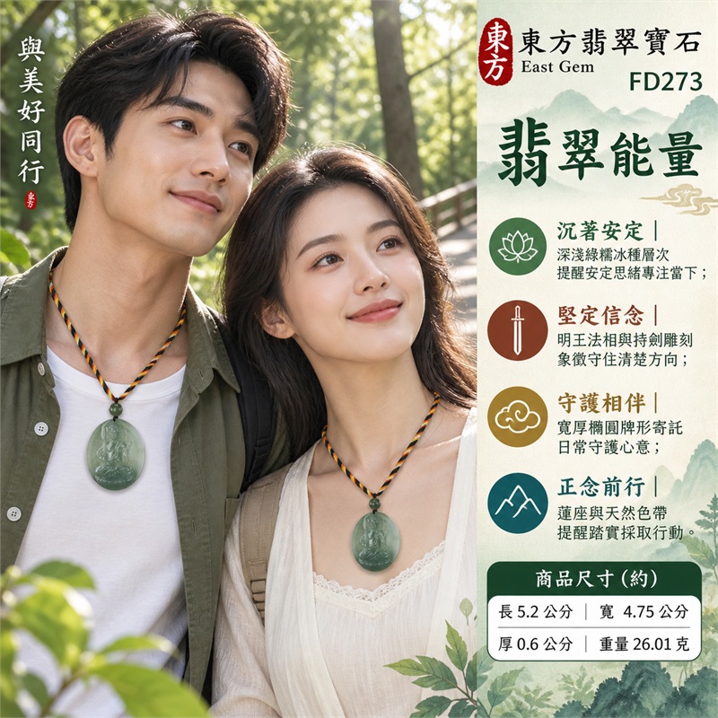 翡翠不動明王項鍊玉珮|堅定守護・明辨方向・沉著安定・勇氣相伴・正念前行|緬甸A級翡翠・綠色糯冰種・寬版橢圓厚牌・深淺綠天然色帶・正面明王持劍雕刻・背面素面溫潤拋光|天然綠色糯冰種不動明王玉墜深綠圓珠彩色編繩項鍊|東方翡翠寶石商品代碼 FD273|附中國玉石鑑定所GS8HB207984與東方翡翠寶石保證書FD-273雙證書 2 翡翠不動明王項鍊玉珮|堅定守護・明辨方向・沉著安定・勇氣相伴・正念前行|緬甸A級翡翠・綠色糯冰種・寬版橢圓厚牌・深淺綠天然色帶・正面明王持劍雕刻・背面素面溫潤拋光|天然綠色糯冰種不動明王玉墜深綠圓珠彩色編繩項鍊|東方翡翠寶石商品代碼 FD273|附中國玉石鑑定所GS8HB207984與東方翡翠寶石保證書FD-273雙證書 2