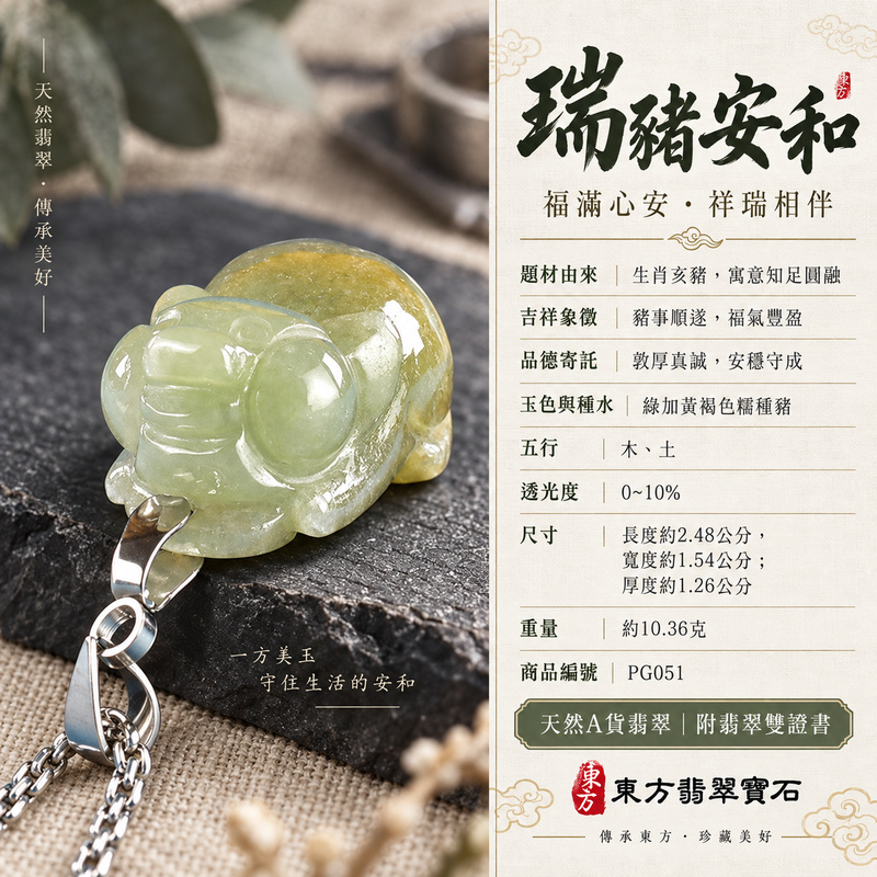 翡翠生肖豬項鍊玉珮|福氣圓滿・豐足安泰・家庭和樂・福運相隨・平安吉祥・萬事如意|天然A貨翡翠・緬甸玉・綠加黃褐色・糯種|豬事如意|豬玉珮・豬玉墜・豬吊墜・翡翠豬牌・豬項鍊・緬甸玉項鍊・A貨翡翠項鍊|PG051|男女翡翠項鍊・送禮收藏|客製化訂做翡翠豬玉珮、翡翠豬玉墜、翡翠豬吊墜、翡翠豬項鍊|附A貨翡翠雙證書・東方翡翠寶石 翡翠生肖豬項鍊玉珮|福氣圓滿・豐足安泰・家庭和樂・福運相隨・平安吉祥・萬事如意|天然A貨翡翠・緬甸玉・綠加黃褐色・糯種|豬事如意|豬玉珮・豬玉墜・豬吊墜・翡翠豬牌・豬項鍊・緬甸玉項鍊・A貨翡翠項鍊|PG051|男女翡翠項鍊・送禮收藏|客製化訂做翡翠豬玉珮、翡翠豬玉墜、翡翠豬吊墜、翡翠豬項鍊|附A貨翡翠雙證書・東方翡翠寶石
