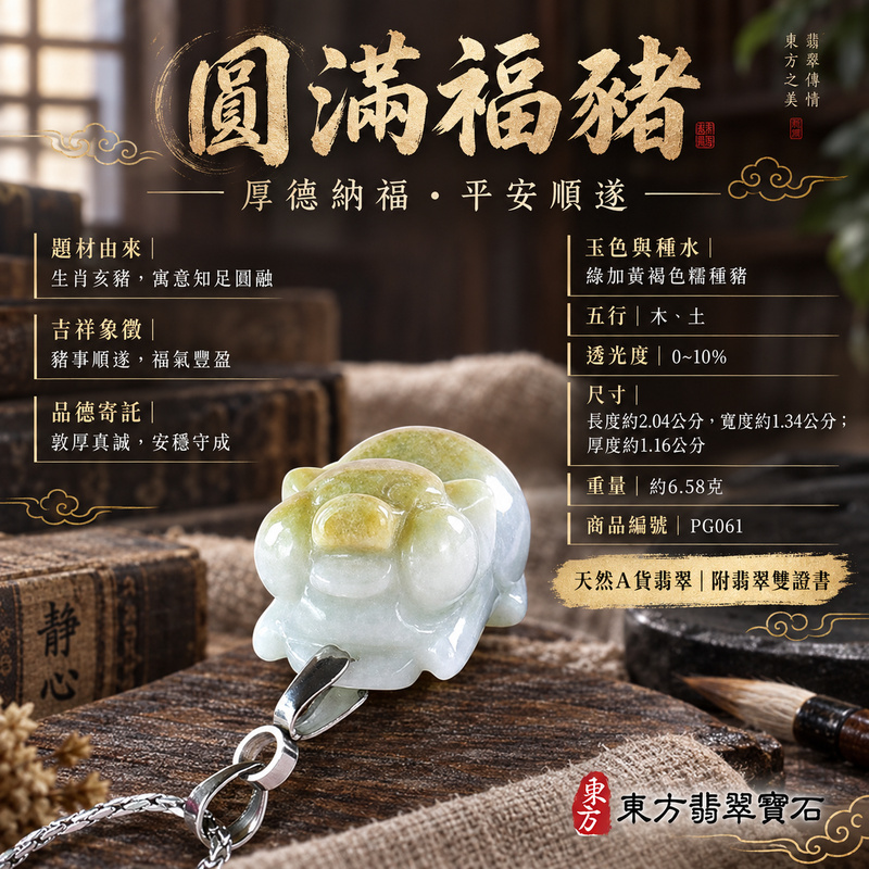 翡翠生肖豬項鍊玉珮|福氣圓滿・豐足安泰・家庭和樂・福運相隨・平安吉祥・萬事如意|天然A貨翡翠・緬甸玉・綠加黃褐色・糯種|豬事如意|豬玉珮・豬玉墜・豬吊墜・翡翠豬牌・豬項鍊・緬甸玉項鍊・A貨翡翠項鍊|PG061|男女翡翠項鍊・送禮收藏|客製化訂做翡翠豬玉珮、翡翠豬玉墜、翡翠豬吊墜、翡翠豬項鍊|附A貨翡翠雙證書・東方翡翠寶石 翡翠生肖豬項鍊玉珮|福氣圓滿・豐足安泰・家庭和樂・福運相隨・平安吉祥・萬事如意|天然A貨翡翠・緬甸玉・綠加黃褐色・糯種|豬事如意|豬玉珮・豬玉墜・豬吊墜・翡翠豬牌・豬項鍊・緬甸玉項鍊・A貨翡翠項鍊|PG061|男女翡翠項鍊・送禮收藏|客製化訂做翡翠豬玉珮、翡翠豬玉墜、翡翠豬吊墜、翡翠豬項鍊|附A貨翡翠雙證書・東方翡翠寶石