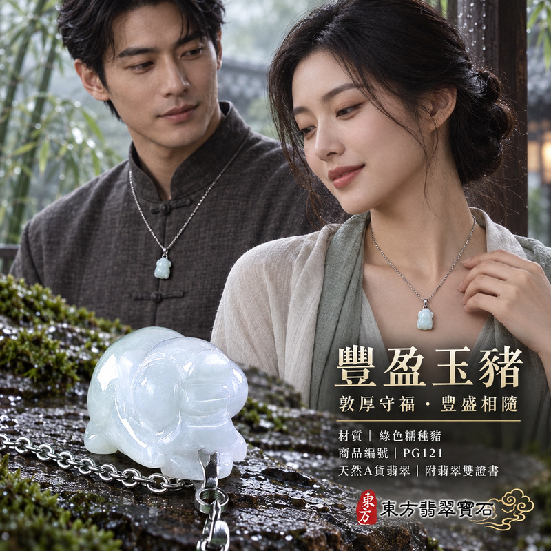 翡翠生肖豬項鍊玉珮｜福氣圓滿・豐足安泰・家庭和樂・福運相隨・平安吉祥・萬事如意｜天然A貨翡翠・緬甸玉・綠色・糯種｜豬事如意｜豬玉珮・豬玉墜・豬吊墜・翡翠豬牌・豬項鍊・緬甸玉項鍊・A貨翡翠項鍊｜PG121｜男女翡翠項鍊・送禮收藏｜客製化訂做翡翠豬玉珮、翡翠豬玉墜、翡翠豬吊墜、翡翠豬項鍊｜附A貨翡翠雙證書・東方翡翠寶石