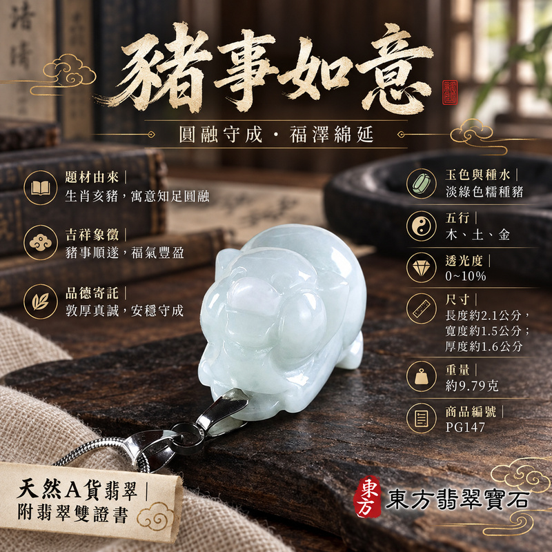 翡翠生肖豬項鍊玉珮|福氣圓滿・豐足安泰・家庭和樂・福運相隨・平安吉祥・萬事如意|天然A貨翡翠・緬甸玉・淡綠色・糯種|豬事如意|豬玉珮・豬玉墜・豬吊墜・翡翠豬牌・豬項鍊・緬甸玉項鍊・A貨翡翠項鍊|PG147|男女翡翠項鍊・送禮收藏|客製化訂做翡翠豬玉珮、翡翠豬玉墜、翡翠豬吊墜、翡翠豬項鍊|附A貨翡翠雙證書・東方翡翠寶石 翡翠生肖豬項鍊玉珮|福氣圓滿・豐足安泰・家庭和樂・福運相隨・平安吉祥・萬事如意|天然A貨翡翠・緬甸玉・淡綠色・糯種|豬事如意|豬玉珮・豬玉墜・豬吊墜・翡翠豬牌・豬項鍊・緬甸玉項鍊・A貨翡翠項鍊|PG147|男女翡翠項鍊・送禮收藏|客製化訂做翡翠豬玉珮、翡翠豬玉墜、翡翠豬吊墜、翡翠豬項鍊|附A貨翡翠雙證書・東方翡翠寶石