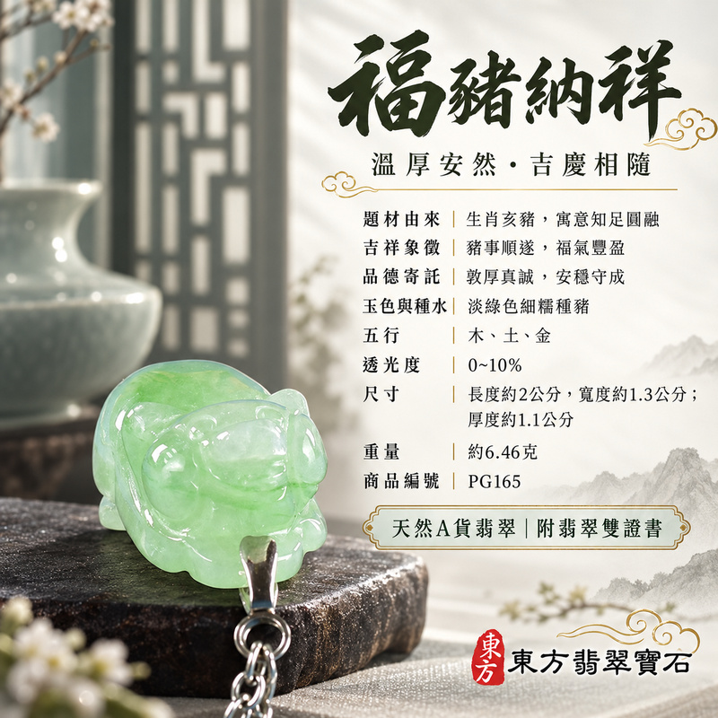 翡翠生肖豬項鍊玉珮|福氣圓滿・豐足安泰・家庭和樂・福運相隨・平安吉祥・萬事如意|天然A貨翡翠・緬甸玉・淡綠色・細糯種|豬事如意|豬玉珮・豬玉墜・豬吊墜・翡翠豬牌・豬項鍊・緬甸玉項鍊・A貨翡翠項鍊|PG165|男女翡翠項鍊・送禮收藏|客製化訂做翡翠豬玉珮、翡翠豬玉墜、翡翠豬吊墜、翡翠豬項鍊|附A貨翡翠雙證書・東方翡翠寶石 翡翠生肖豬項鍊玉珮|福氣圓滿・豐足安泰・家庭和樂・福運相隨・平安吉祥・萬事如意|天然A貨翡翠・緬甸玉・淡綠色・細糯種|豬事如意|豬玉珮・豬玉墜・豬吊墜・翡翠豬牌・豬項鍊・緬甸玉項鍊・A貨翡翠項鍊|PG165|男女翡翠項鍊・送禮收藏|客製化訂做翡翠豬玉珮、翡翠豬玉墜、翡翠豬吊墜、翡翠豬項鍊|附A貨翡翠雙證書・東方翡翠寶石