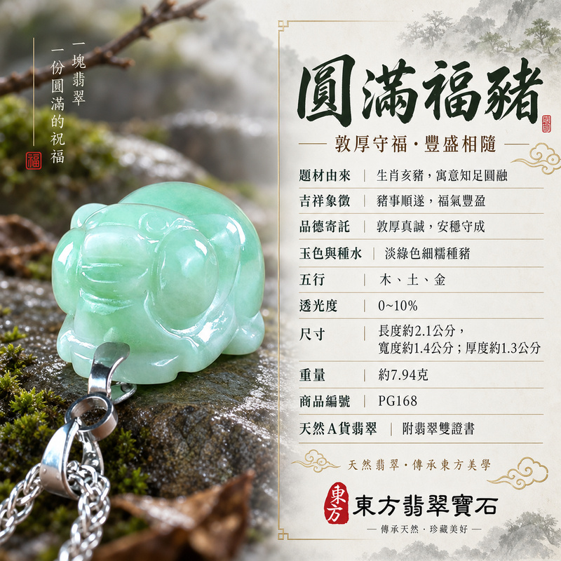 翡翠生肖豬項鍊玉珮|福氣圓滿・豐足安泰・家庭和樂・福運相隨・平安吉祥・萬事如意|天然A貨翡翠・緬甸玉・淡綠色・細糯種|豬事如意|豬玉珮・豬玉墜・豬吊墜・翡翠豬牌・豬項鍊・緬甸玉項鍊・A貨翡翠項鍊|PG168|男女翡翠項鍊・送禮收藏|客製化訂做翡翠豬玉珮、翡翠豬玉墜、翡翠豬吊墜、翡翠豬項鍊|附A貨翡翠雙證書・東方翡翠寶石 翡翠生肖豬項鍊玉珮|福氣圓滿・豐足安泰・家庭和樂・福運相隨・平安吉祥・萬事如意|天然A貨翡翠・緬甸玉・淡綠色・細糯種|豬事如意|豬玉珮・豬玉墜・豬吊墜・翡翠豬牌・豬項鍊・緬甸玉項鍊・A貨翡翠項鍊|PG168|男女翡翠項鍊・送禮收藏|客製化訂做翡翠豬玉珮、翡翠豬玉墜、翡翠豬吊墜、翡翠豬項鍊|附A貨翡翠雙證書・東方翡翠寶石