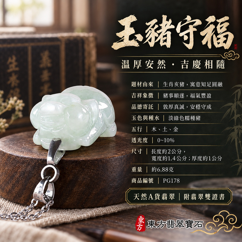 翡翠生肖豬項鍊玉珮|福氣圓滿・豐足安泰・家庭和樂・福運相隨・平安吉祥・萬事如意|天然A貨翡翠・緬甸玉・淡綠色・糯種|豬事如意|豬玉珮・豬玉墜・豬吊墜・翡翠豬牌・豬項鍊・緬甸玉項鍊・A貨翡翠項鍊|PG178|男女翡翠項鍊・送禮收藏|客製化訂做翡翠豬玉珮、翡翠豬玉墜、翡翠豬吊墜、翡翠豬項鍊|附A貨翡翠雙證書・東方翡翠寶石 翡翠生肖豬項鍊玉珮|福氣圓滿・豐足安泰・家庭和樂・福運相隨・平安吉祥・萬事如意|天然A貨翡翠・緬甸玉・淡綠色・糯種|豬事如意|豬玉珮・豬玉墜・豬吊墜・翡翠豬牌・豬項鍊・緬甸玉項鍊・A貨翡翠項鍊|PG178|男女翡翠項鍊・送禮收藏|客製化訂做翡翠豬玉珮、翡翠豬玉墜、翡翠豬吊墜、翡翠豬項鍊|附A貨翡翠雙證書・東方翡翠寶石