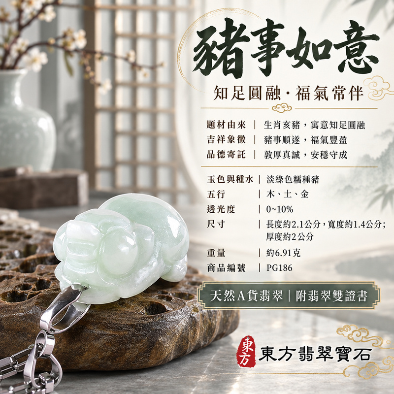 翡翠生肖豬項鍊玉珮|福氣圓滿・豐足安泰・家庭和樂・福運相隨・平安吉祥・萬事如意|天然A貨翡翠・緬甸玉・淡綠色・糯種|豬事如意|豬玉珮・豬玉墜・豬吊墜・翡翠豬牌・豬項鍊・緬甸玉項鍊・A貨翡翠項鍊|PG186|男女翡翠項鍊・送禮收藏|客製化訂做翡翠豬玉珮、翡翠豬玉墜、翡翠豬吊墜、翡翠豬項鍊|附A貨翡翠雙證書・東方翡翠寶石 翡翠生肖豬項鍊玉珮|福氣圓滿・豐足安泰・家庭和樂・福運相隨・平安吉祥・萬事如意|天然A貨翡翠・緬甸玉・淡綠色・糯種|豬事如意|豬玉珮・豬玉墜・豬吊墜・翡翠豬牌・豬項鍊・緬甸玉項鍊・A貨翡翠項鍊|PG186|男女翡翠項鍊・送禮收藏|客製化訂做翡翠豬玉珮、翡翠豬玉墜、翡翠豬吊墜、翡翠豬項鍊|附A貨翡翠雙證書・東方翡翠寶石