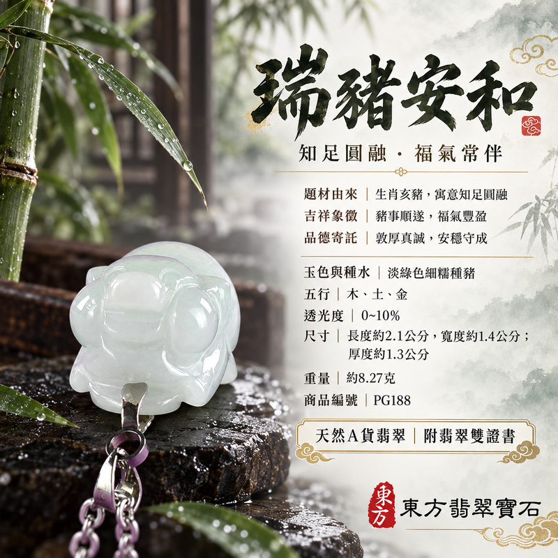 翡翠生肖豬項鍊玉珮|福氣圓滿・豐足安泰・家庭和樂・福運相隨・平安吉祥・萬事如意|天然A貨翡翠・緬甸玉・淡綠色・細糯種|豬事如意|豬玉珮・豬玉墜・豬吊墜・翡翠豬牌・豬項鍊・緬甸玉項鍊・A貨翡翠項鍊|PG188|男女翡翠項鍊・送禮收藏|客製化訂做翡翠豬玉珮、翡翠豬玉墜、翡翠豬吊墜、翡翠豬項鍊|附A貨翡翠雙證書・東方翡翠寶石 翡翠生肖豬項鍊玉珮|福氣圓滿・豐足安泰・家庭和樂・福運相隨・平安吉祥・萬事如意|天然A貨翡翠・緬甸玉・淡綠色・細糯種|豬事如意|豬玉珮・豬玉墜・豬吊墜・翡翠豬牌・豬項鍊・緬甸玉項鍊・A貨翡翠項鍊|PG188|男女翡翠項鍊・送禮收藏|客製化訂做翡翠豬玉珮、翡翠豬玉墜、翡翠豬吊墜、翡翠豬項鍊|附A貨翡翠雙證書・東方翡翠寶石