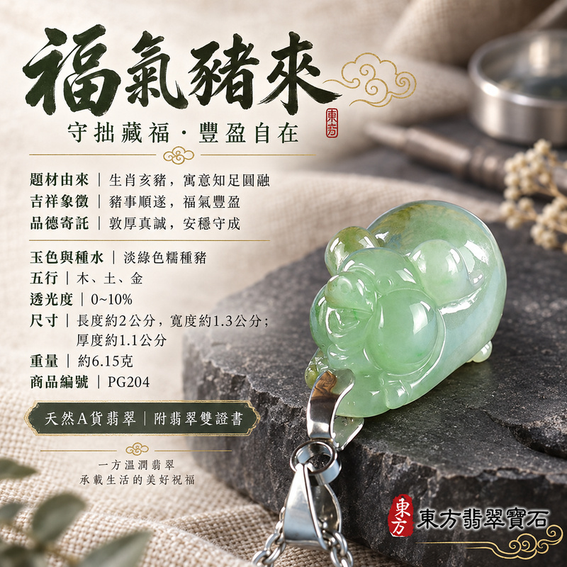 翡翠生肖豬項鍊玉珮|福氣圓滿・豐足安泰・家庭和樂・福運相隨・平安吉祥・萬事如意|天然A貨翡翠・緬甸玉・淡綠色・糯種|豬事如意|豬玉珮・豬玉墜・豬吊墜・翡翠豬牌・豬項鍊・緬甸玉項鍊・A貨翡翠項鍊|PG204|男女翡翠項鍊・送禮收藏|客製化訂做翡翠豬玉珮、翡翠豬玉墜、翡翠豬吊墜、翡翠豬項鍊|附A貨翡翠雙證書・東方翡翠寶石 翡翠生肖豬項鍊玉珮|福氣圓滿・豐足安泰・家庭和樂・福運相隨・平安吉祥・萬事如意|天然A貨翡翠・緬甸玉・淡綠色・糯種|豬事如意|豬玉珮・豬玉墜・豬吊墜・翡翠豬牌・豬項鍊・緬甸玉項鍊・A貨翡翠項鍊|PG204|男女翡翠項鍊・送禮收藏|客製化訂做翡翠豬玉珮、翡翠豬玉墜、翡翠豬吊墜、翡翠豬項鍊|附A貨翡翠雙證書・東方翡翠寶石