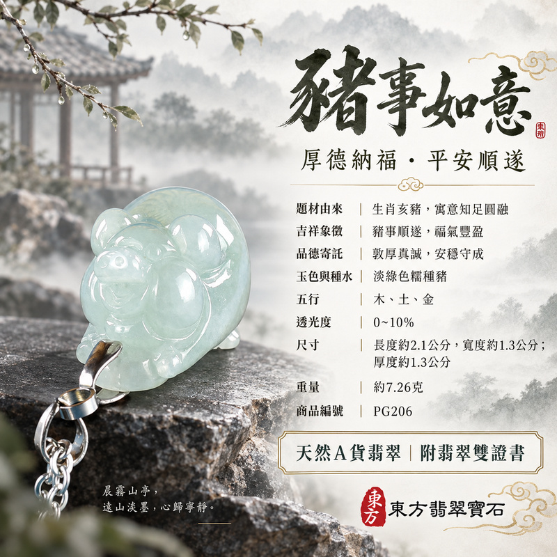 翡翠生肖豬項鍊玉珮|福氣圓滿・豐足安泰・家庭和樂・福運相隨・平安吉祥・萬事如意|天然A貨翡翠・緬甸玉・淡綠色・糯種|豬事如意|豬玉珮・豬玉墜・豬吊墜・翡翠豬牌・豬項鍊・緬甸玉項鍊・A貨翡翠項鍊|PG206|男女翡翠項鍊・送禮收藏|客製化訂做翡翠豬玉珮、翡翠豬玉墜、翡翠豬吊墜、翡翠豬項鍊|附A貨翡翠雙證書・東方翡翠寶石 翡翠生肖豬項鍊玉珮|福氣圓滿・豐足安泰・家庭和樂・福運相隨・平安吉祥・萬事如意|天然A貨翡翠・緬甸玉・淡綠色・糯種|豬事如意|豬玉珮・豬玉墜・豬吊墜・翡翠豬牌・豬項鍊・緬甸玉項鍊・A貨翡翠項鍊|PG206|男女翡翠項鍊・送禮收藏|客製化訂做翡翠豬玉珮、翡翠豬玉墜、翡翠豬吊墜、翡翠豬項鍊|附A貨翡翠雙證書・東方翡翠寶石