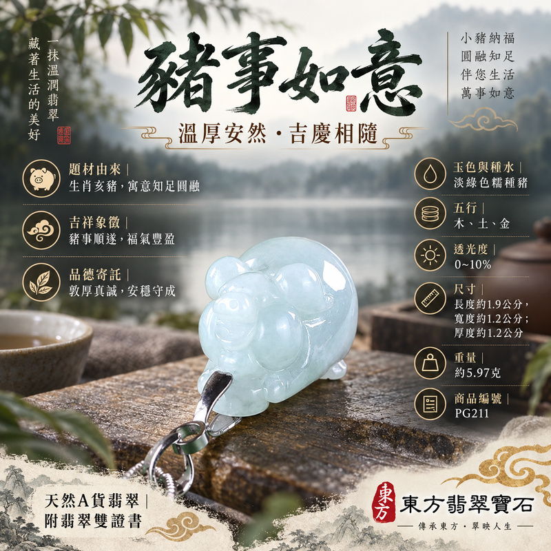 翡翠生肖豬項鍊玉珮|福氣圓滿・豐足安泰・家庭和樂・福運相隨・平安吉祥・萬事如意|天然A貨翡翠・緬甸玉・淡綠色・糯種|豬事如意|豬玉珮・豬玉墜・豬吊墜・翡翠豬牌・豬項鍊・緬甸玉項鍊・A貨翡翠項鍊|PG211|男女翡翠項鍊・送禮收藏|客製化訂做翡翠豬玉珮、翡翠豬玉墜、翡翠豬吊墜、翡翠豬項鍊|附A貨翡翠雙證書・東方翡翠寶石 翡翠生肖豬項鍊玉珮|福氣圓滿・豐足安泰・家庭和樂・福運相隨・平安吉祥・萬事如意|天然A貨翡翠・緬甸玉・淡綠色・糯種|豬事如意|豬玉珮・豬玉墜・豬吊墜・翡翠豬牌・豬項鍊・緬甸玉項鍊・A貨翡翠項鍊|PG211|男女翡翠項鍊・送禮收藏|客製化訂做翡翠豬玉珮、翡翠豬玉墜、翡翠豬吊墜、翡翠豬項鍊|附A貨翡翠雙證書・東方翡翠寶石