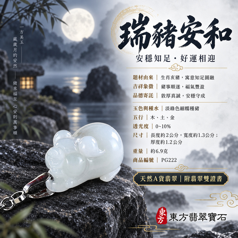 翡翠生肖豬項鍊玉珮|福氣圓滿・豐足安泰・家庭和樂・福運相隨・平安吉祥・萬事如意|天然A貨翡翠・緬甸玉・淡綠色・細糯種|豬事如意|豬玉珮・豬玉墜・豬吊墜・翡翠豬牌・豬項鍊・緬甸玉項鍊・A貨翡翠項鍊|PG222|男女翡翠項鍊・送禮收藏|客製化訂做翡翠豬玉珮、翡翠豬玉墜、翡翠豬吊墜、翡翠豬項鍊|附A貨翡翠雙證書・東方翡翠寶石 翡翠生肖豬項鍊玉珮|福氣圓滿・豐足安泰・家庭和樂・福運相隨・平安吉祥・萬事如意|天然A貨翡翠・緬甸玉・淡綠色・細糯種|豬事如意|豬玉珮・豬玉墜・豬吊墜・翡翠豬牌・豬項鍊・緬甸玉項鍊・A貨翡翠項鍊|PG222|男女翡翠項鍊・送禮收藏|客製化訂做翡翠豬玉珮、翡翠豬玉墜、翡翠豬吊墜、翡翠豬項鍊|附A貨翡翠雙證書・東方翡翠寶石