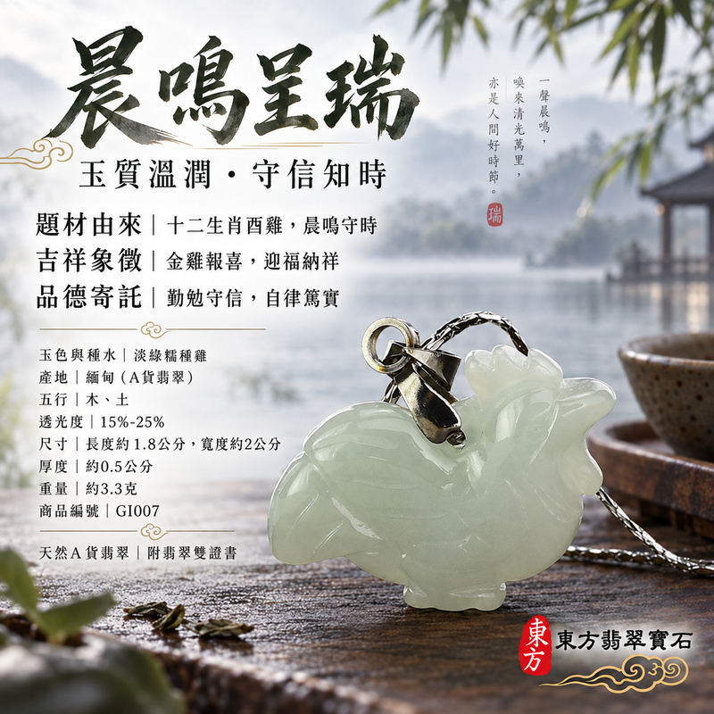 已售出可訂做|翡翠生肖雞項鍊玉珮|金雞報喜・勤勉守時・吉祥納福・前程光明・平安吉祥|天然A貨翡翠・緬甸玉・淡綠・糯種|金雞報喜|雞玉珮・雞玉墜・雞吊墜・翡翠雞牌・雞項鍊・緬甸玉項鍊・A貨翡翠項鍊|GI007|男女翡翠項鍊・送禮收藏|客製化訂做翡翠雞玉珮、翡翠雞玉墜、翡翠雞吊墜、翡翠雞項鍊|附A貨翡翠雙證書・東方翡翠寶石 已售出可訂做|翡翠生肖雞項鍊玉珮|金雞報喜・勤勉守時・吉祥納福・前程光明・平安吉祥|天然A貨翡翠・緬甸玉・淡綠・糯種|金雞報喜|雞玉珮・雞玉墜・雞吊墜・翡翠雞牌・雞項鍊・緬甸玉項鍊・A貨翡翠項鍊|GI007|男女翡翠項鍊・送禮收藏|客製化訂做翡翠雞玉珮、翡翠雞玉墜、翡翠雞吊墜、翡翠雞項鍊|附A貨翡翠雙證書・東方翡翠寶石