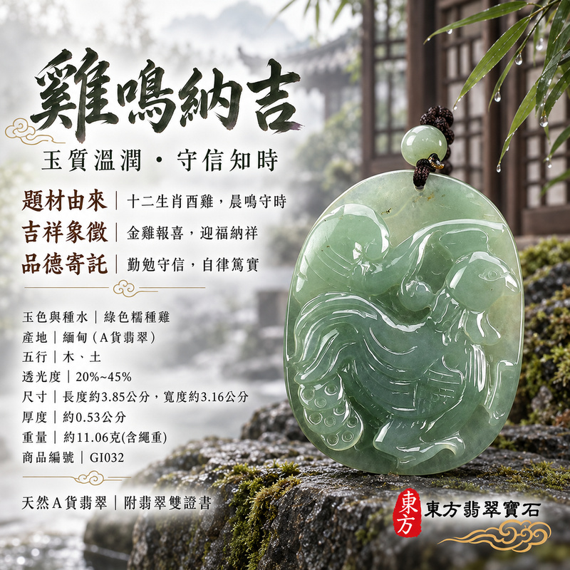 翡翠生肖雞項鍊玉珮|金雞報喜・勤勉守時・吉祥納福・前程光明・平安吉祥・萬事如意|天然A貨翡翠・緬甸玉・綠色・糯種|雞祥如意|雞玉珮・雞玉墜・雞吊墜・翡翠雞牌・雞項鍊・緬甸玉項鍊・A貨翡翠項鍊|GI032|男女翡翠項鍊・送禮收藏|客製化訂做翡翠雞玉珮、翡翠雞玉墜、翡翠雞吊墜、翡翠雞項鍊|附A貨翡翠雙證書・東方翡翠寶石 翡翠生肖雞項鍊玉珮|金雞報喜・勤勉守時・吉祥納福・前程光明・平安吉祥・萬事如意|天然A貨翡翠・緬甸玉・綠色・糯種|雞祥如意|雞玉珮・雞玉墜・雞吊墜・翡翠雞牌・雞項鍊・緬甸玉項鍊・A貨翡翠項鍊|GI032|男女翡翠項鍊・送禮收藏|客製化訂做翡翠雞玉珮、翡翠雞玉墜、翡翠雞吊墜、翡翠雞項鍊|附A貨翡翠雙證書・東方翡翠寶石