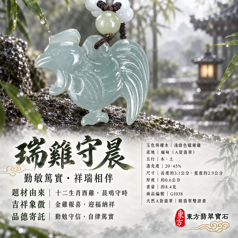 已售出可訂做|翡翠生肖雞項鍊玉珮|金雞報喜・勤勉守時・吉祥納福・前程光明・平安吉祥|天然A貨翡翠・緬甸玉・淺綠色・糯種|金雞報喜|雞玉珮・雞玉墜・雞吊墜・翡翠雞牌・雞項鍊・緬甸玉項鍊・A貨翡翠項鍊|GI038|男女翡翠項鍊・送禮收藏|客製化訂做翡翠雞玉珮、翡翠雞玉墜、翡翠雞吊墜、翡翠雞項鍊|附A貨翡翠雙證書・東方翡翠寶石 已售出可訂做|翡翠生肖雞項鍊玉珮|金雞報喜・勤勉守時・吉祥納福・前程光明・平安吉祥|天然A貨翡翠・緬甸玉・淺綠色・糯種|金雞報喜|雞玉珮・雞玉墜・雞吊墜・翡翠雞牌・雞項鍊・緬甸玉項鍊・A貨翡翠項鍊|GI038|男女翡翠項鍊・送禮收藏|客製化訂做翡翠雞玉珮、翡翠雞玉墜、翡翠雞吊墜、翡翠雞項鍊|附A貨翡翠雙證書・東方翡翠寶石