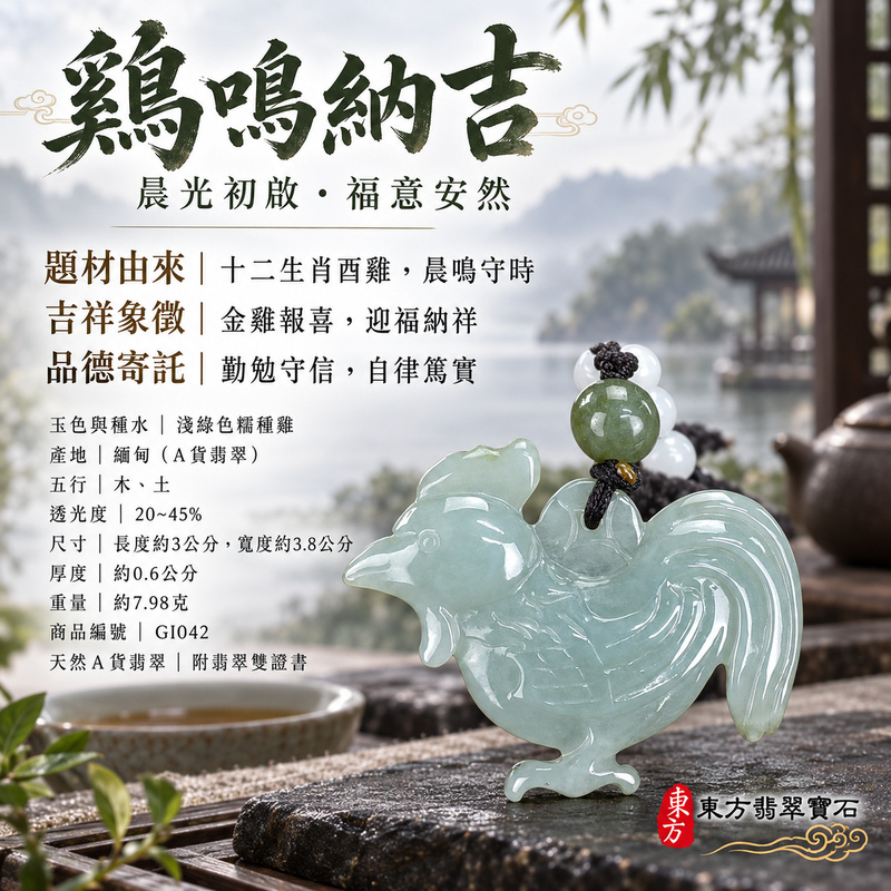 已售出可訂做|翡翠生肖雞項鍊玉珮|金雞報喜・勤勉守時・吉祥納福・前程光明・平安吉祥|天然A貨翡翠・緬甸玉・淺綠色・糯種|金雞報喜|雞玉珮・雞玉墜・雞吊墜・翡翠雞牌・雞項鍊・緬甸玉項鍊・A貨翡翠項鍊|GI042|男女翡翠項鍊・送禮收藏|客製化訂做翡翠雞玉珮、翡翠雞玉墜、翡翠雞吊墜、翡翠雞項鍊|附A貨翡翠雙證書・東方翡翠寶石 已售出可訂做|翡翠生肖雞項鍊玉珮|金雞報喜・勤勉守時・吉祥納福・前程光明・平安吉祥|天然A貨翡翠・緬甸玉・淺綠色・糯種|金雞報喜|雞玉珮・雞玉墜・雞吊墜・翡翠雞牌・雞項鍊・緬甸玉項鍊・A貨翡翠項鍊|GI042|男女翡翠項鍊・送禮收藏|客製化訂做翡翠雞玉珮、翡翠雞玉墜、翡翠雞吊墜、翡翠雞項鍊|附A貨翡翠雙證書・東方翡翠寶石