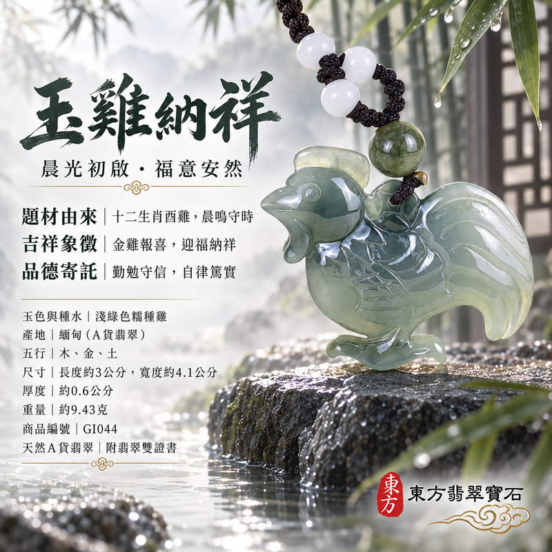 已售出可訂做|翡翠生肖雞項鍊玉珮|金雞報喜・勤勉守時・吉祥納福・前程光明・平安吉祥|天然A貨翡翠・緬甸玉・淺綠色・糯種|金雞報喜|雞玉珮・雞玉墜・雞吊墜・翡翠雞牌・雞項鍊・緬甸玉項鍊・A貨翡翠項鍊|GI044|男女翡翠項鍊・送禮收藏|客製化訂做翡翠雞玉珮、翡翠雞玉墜、翡翠雞吊墜、翡翠雞項鍊|附A貨翡翠雙證書・東方翡翠寶石 已售出可訂做|翡翠生肖雞項鍊玉珮|金雞報喜・勤勉守時・吉祥納福・前程光明・平安吉祥|天然A貨翡翠・緬甸玉・淺綠色・糯種|金雞報喜|雞玉珮・雞玉墜・雞吊墜・翡翠雞牌・雞項鍊・緬甸玉項鍊・A貨翡翠項鍊|GI044|男女翡翠項鍊・送禮收藏|客製化訂做翡翠雞玉珮、翡翠雞玉墜、翡翠雞吊墜、翡翠雞項鍊|附A貨翡翠雙證書・東方翡翠寶石