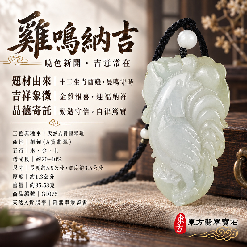 翡翠生肖雞項鍊玉珮|金雞報喜・勤勉守時・吉祥納福・前程光明・平安吉祥|天然A貨翡翠・緬甸玉|金雞報喜|雞玉珮・雞玉墜・雞吊墜・翡翠雞牌・雞項鍊・緬甸玉項鍊・A貨翡翠項鍊|GI075|男女翡翠項鍊・送禮收藏|客製化訂做翡翠雞玉珮、翡翠雞玉墜、翡翠雞吊墜、翡翠雞項鍊|附A貨翡翠雙證書・東方翡翠寶石 翡翠生肖雞項鍊玉珮|金雞報喜・勤勉守時・吉祥納福・前程光明・平安吉祥|天然A貨翡翠・緬甸玉|金雞報喜|雞玉珮・雞玉墜・雞吊墜・翡翠雞牌・雞項鍊・緬甸玉項鍊・A貨翡翠項鍊|GI075|男女翡翠項鍊・送禮收藏|客製化訂做翡翠雞玉珮、翡翠雞玉墜、翡翠雞吊墜、翡翠雞項鍊|附A貨翡翠雙證書・東方翡翠寶石