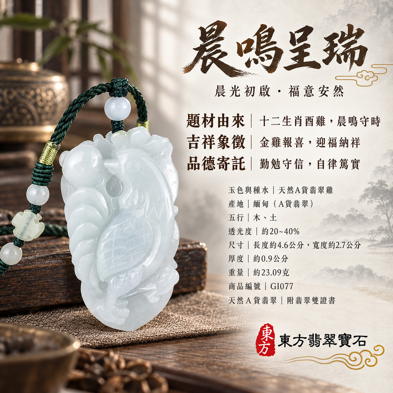 翡翠生肖雞項鍊玉珮|金雞報喜・勤勉守時・吉祥納福・前程光明・平安吉祥|天然A貨翡翠・緬甸玉|金雞報喜|雞玉珮・雞玉墜・雞吊墜・翡翠雞牌・雞項鍊・緬甸玉項鍊・A貨翡翠項鍊|GI077|男女翡翠項鍊・送禮收藏|客製化訂做翡翠雞玉珮、翡翠雞玉墜、翡翠雞吊墜、翡翠雞項鍊|附A貨翡翠雙證書・東方翡翠寶石 翡翠生肖雞項鍊玉珮|金雞報喜・勤勉守時・吉祥納福・前程光明・平安吉祥|天然A貨翡翠・緬甸玉|金雞報喜|雞玉珮・雞玉墜・雞吊墜・翡翠雞牌・雞項鍊・緬甸玉項鍊・A貨翡翠項鍊|GI077|男女翡翠項鍊・送禮收藏|客製化訂做翡翠雞玉珮、翡翠雞玉墜、翡翠雞吊墜、翡翠雞項鍊|附A貨翡翠雙證書・東方翡翠寶石