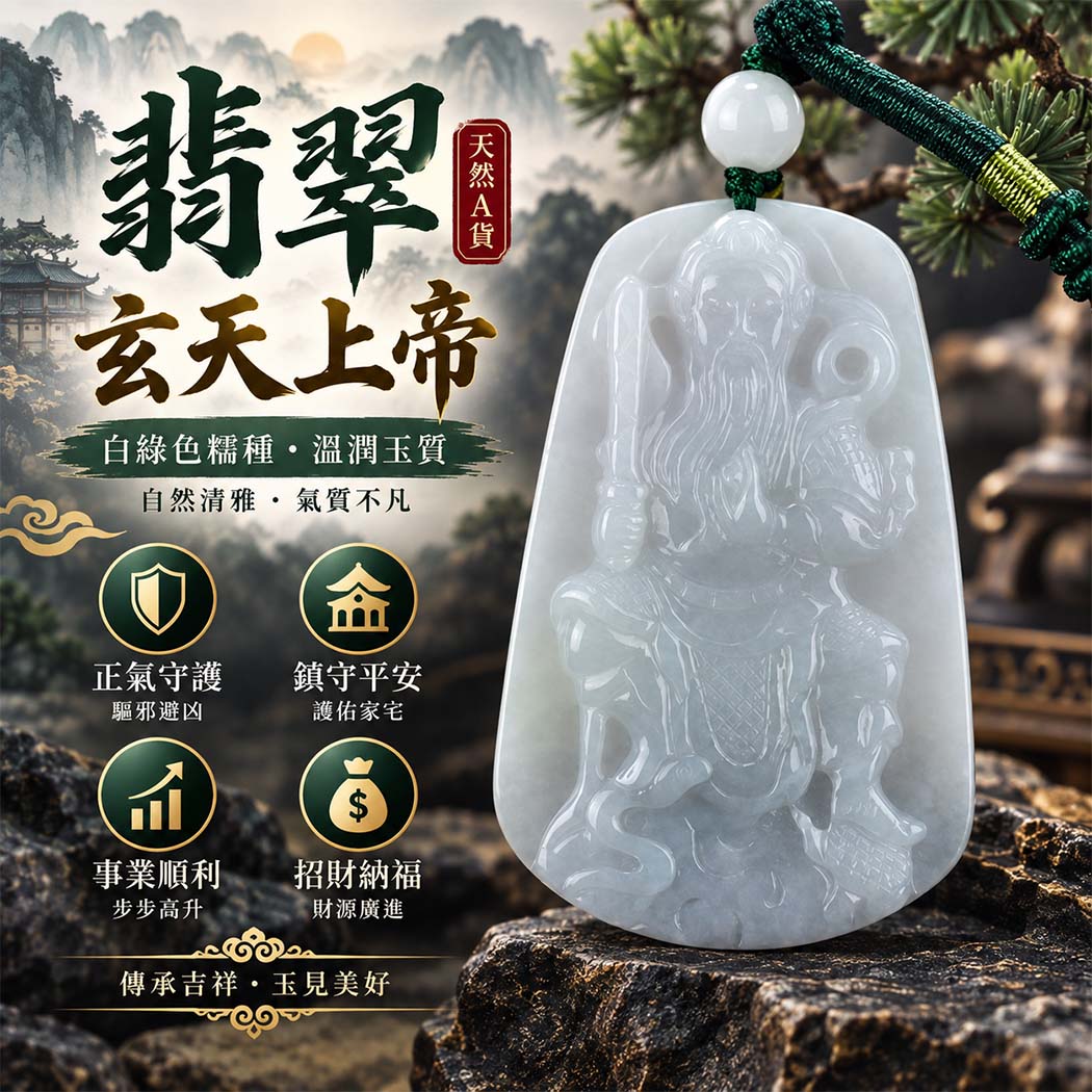 翡翠玄天上帝項鍊玉珮|天然A貨翡翠玄天上帝牌|白綠色糯種翡翠玄天上帝玉珮|緬甸玉玄天上帝玉墜・玄天上帝吊墜・翡翠玉珮・翡翠項鍊|白綠色翡翠自然色澤・糯種溫潤玉質特色|象徵正氣守護、鎮守平安、事業順利、招財納福、貴人相助|客製化訂做各式翡翠玄天上帝吊墜玉珮項鍊|附A貨翡翠雙證書|ST066 翡翠玄天上帝項鍊玉珮|天然A貨翡翠玄天上帝牌|白綠色糯種翡翠玄天上帝玉珮|緬甸玉玄天上帝玉墜・玄天上帝吊墜・翡翠玉珮・翡翠項鍊|白綠色翡翠自然色澤・糯種溫潤玉質特色|象徵正氣守護、鎮守平安、事業順利、招財納福、貴人相助|客製化訂做各式翡翠玄天上帝吊墜玉珮項鍊|附A貨翡翠雙證書|ST066