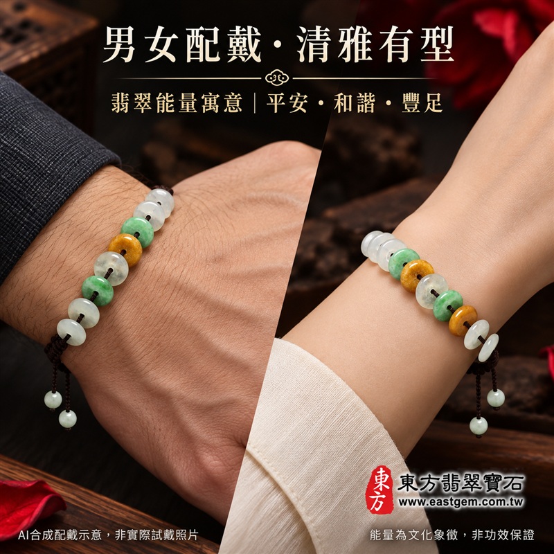 三彩金錢珠翡翠手鍊、三彩金錢珠緬甸玉手鍊|白綠黃三彩翡翠金錢珠、珠徑約9mm扁圓造型、中央穿孔、溫潤光澤、自然玉石紋理、深色編繩搭配|招財納福、富足喜悅、平安和諧、圓滿順心吉祥寓意|男女日常配戴、生日紀念送禮、自戴珍藏|客製化翡翠手鍊、翡翠手珠、翡翠珠串、翡翠珠子、緬甸玉手鍊、緬甸玉珠串與緬甸玉珠子搭配設計|附A貨翡翠雙證書|OME003-2 三彩金錢珠翡翠手鍊、三彩金錢珠緬甸玉手鍊|白綠黃三彩翡翠金錢珠、珠徑約9mm扁圓造型、中央穿孔、溫潤光澤、自然玉石紋理、深色編繩搭配|招財納福、富足喜悅、平安和諧、圓滿順心吉祥寓意|男女日常配戴、生日紀念送禮、自戴珍藏|客製化翡翠手鍊、翡翠手珠、翡翠珠串、翡翠珠子、緬甸玉手鍊、緬甸玉珠串與緬甸玉珠子搭配設計|附A貨翡翠雙證書|OME003-2