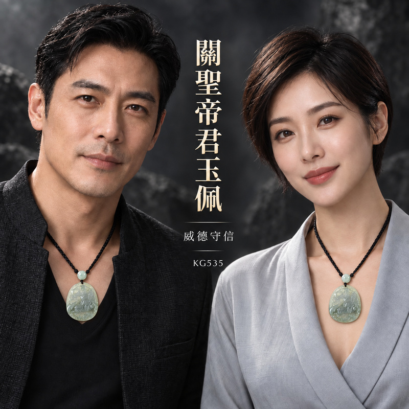 翡翠關公項鍊玉珮｜關聖帝君明心定志‧廣納福氣‧順勢而行｜A貨翡翠綠色糯種‧天然玉色‧立體精雕｜緬甸玉關公玉墜‧關公牌玉珮KG535｜客製化訂做各式翡翠關公吊墜玉珮項鍊｜附A貨翡翠雙證書2