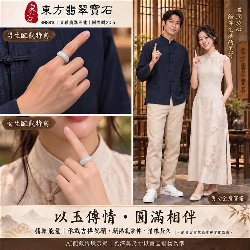 A貨緬甸天然翡翠戒指｜豆種翡翠圓戒 國際圍20.5｜豆種晶粒質感 自然玉石紋理 樸實典雅的東方玉飾風格｜圓形戒身寄寓圓滿和合、平安順遂、吉祥如意、福氣常伴與情緣長久｜翡翠玉戒 緬甸玉戒指 圓戒 版指戒 版戒指 板指戒｜日常佩戴 自用收藏 生日贈禮 紀念日心意 結婚戒指與情侶對戒選款｜可客製化訂做各式翡翠戒指、吊墜、玉珮與項鍊｜RNG810｜附A貨翡翠雙證書2