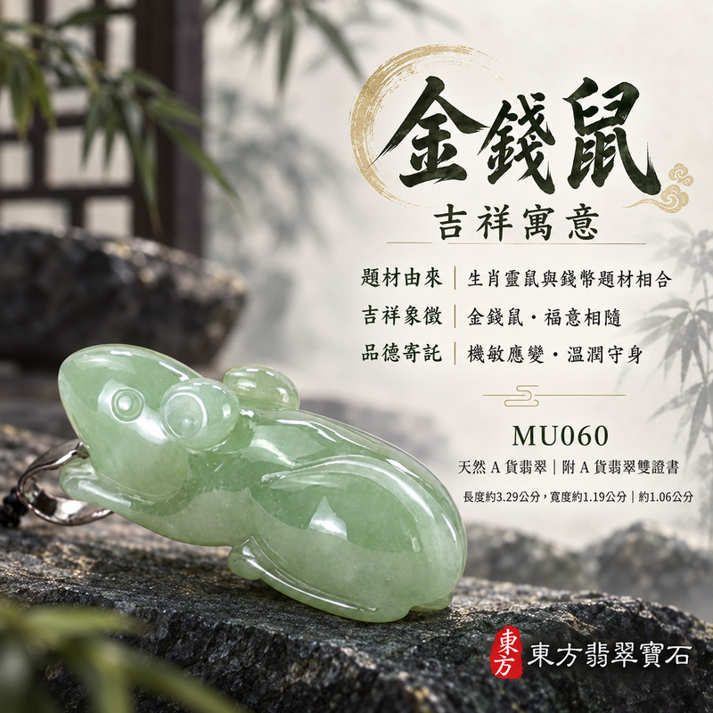 已售出可訂做｜翡翠生肖鼠項鍊玉珮｜靈巧機敏・福祿豐足・家業興旺・福運相隨・平安吉祥｜天然A貨翡翠・緬甸玉・綠色・糯種｜金錢鼠｜鼠玉珮・鼠玉墜・鼠吊墜・翡翠鼠牌・鼠項鍊・緬甸玉項鍊・A貨翡翠項鍊｜MU060｜男女翡翠項鍊・送禮收藏｜客製化訂做翡翠鼠玉珮、翡翠鼠玉墜、翡翠鼠吊墜、翡翠鼠項鍊｜附A貨翡翠雙證書・東方翡翠寶石