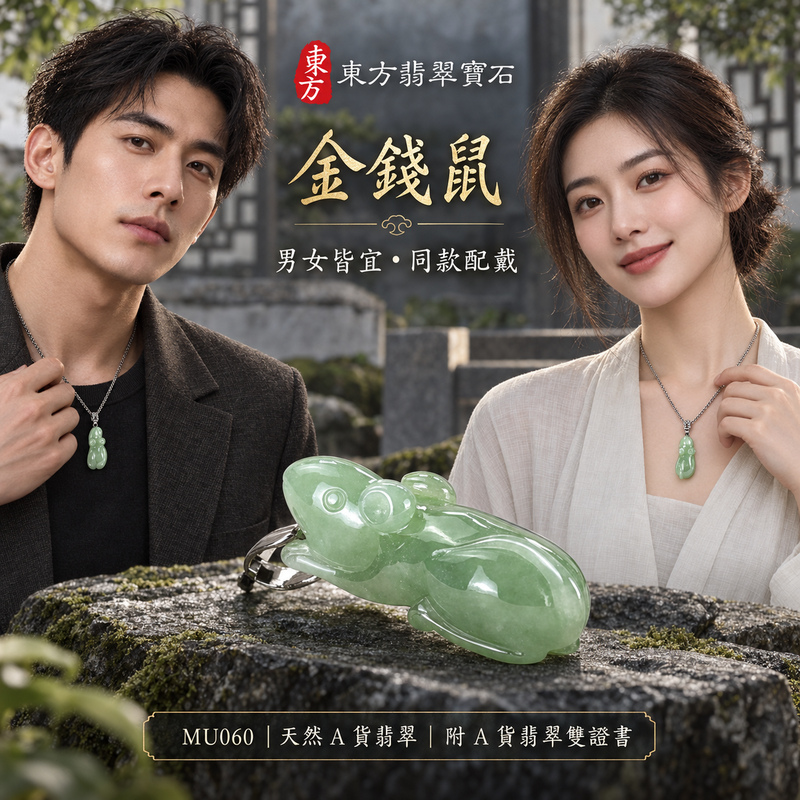 已售出可訂做｜翡翠生肖鼠項鍊玉珮｜靈巧機敏・福祿豐足・家業興旺・福運相隨・平安吉祥｜天然A貨翡翠・緬甸玉・綠色・糯種｜金錢鼠｜鼠玉珮・鼠玉墜・鼠吊墜・翡翠鼠牌・鼠項鍊・緬甸玉項鍊・A貨翡翠項鍊｜MU060｜男女翡翠項鍊・送禮收藏｜客製化訂做翡翠鼠玉珮、翡翠鼠玉墜、翡翠鼠吊墜、翡翠鼠項鍊｜附A貨翡翠雙證書・東方翡翠寶石