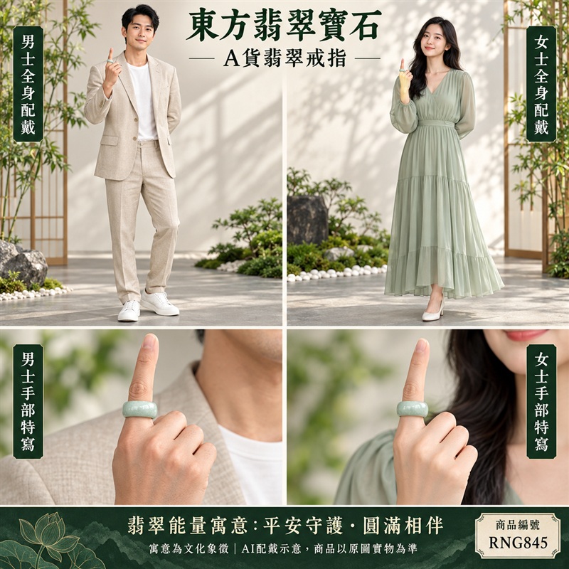 A貨緬甸天然翡翠戒指｜豆種翡翠圓戒 國際圍21｜豆種晶粒質感 自然玉石紋理 圓戒線條簡潔 樸實典雅的東方玉飾風格｜圓形戒身寄寓圓滿和合、平安順遂、吉祥如意、福氣常伴與情緣長久｜翡翠玉戒 緬甸玉戒指 圓戒 版指戒 版戒指 板指戒｜日常佩戴 自用收藏 生日贈禮 紀念日心意 結婚戒指與男女情侶對戒選款｜可客製化訂做各式翡翠戒指、吊墜、玉珮與項鍊｜RNG845｜附A貨翡翠雙證書2