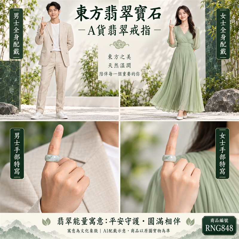 A貨緬甸天然翡翠戒指｜豆種翡翠圓戒 國際圍20｜豆種晶粒質感 自然玉石紋理 圓戒線條簡潔 樸實典雅的東方玉飾風格｜圓形戒身寄寓圓滿和合、平安順遂、吉祥如意、福氣常伴與情緣長久｜翡翠玉戒 緬甸玉戒指 圓戒 版指戒 版戒指 板指戒｜日常佩戴 自用收藏 生日贈禮 紀念日心意 結婚戒指與男女情侶對戒選款｜可客製化訂做各式翡翠戒指、吊墜、玉珮與項鍊｜RNG848｜附A貨翡翠雙證書2