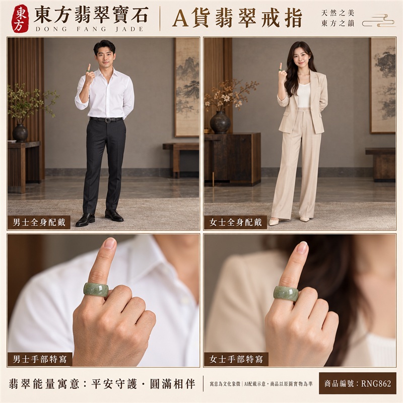 A貨緬甸天然翡翠戒指｜豆種翡翠圓戒 國際圍19.5｜豆種玉質觀感 天然翡翠紋理 簡約圓形戒身 含蓄耐看的東方珠寶韻味｜以玉寄福 圓戒寄託家庭和合、人際圓融、平安吉祥與長久相伴的美好心意｜翡翠玉戒 緬甸玉戒指 圓戒 版指戒 版戒指 板指戒｜日常佩戴 自用收藏 生日贈禮 紀念日心意 結婚戒指與男女情侶對戒選款｜可客製化訂做各式翡翠戒指、吊墜、玉珮與項鍊｜RNG862｜附A貨翡翠雙證書2