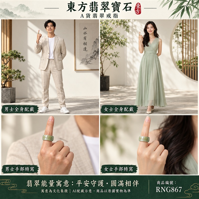 A貨緬甸天然翡翠戒指｜豆種翡翠圓戒 國際圍19｜豆種晶粒質感 自然玉石紋理 圓戒線條簡潔 樸實典雅的東方玉飾風格｜圓形戒身寄寓圓滿和合、平安順遂、吉祥如意、福氣常伴與情緣長久｜翡翠玉戒 緬甸玉戒指 圓戒 版指戒 版戒指 板指戒｜日常佩戴 自用收藏 生日贈禮 紀念日心意 結婚戒指與男女情侶對戒選款｜可客製化訂做各式翡翠戒指、吊墜、玉珮與項鍊｜RNG867｜附A貨翡翠雙證書2
