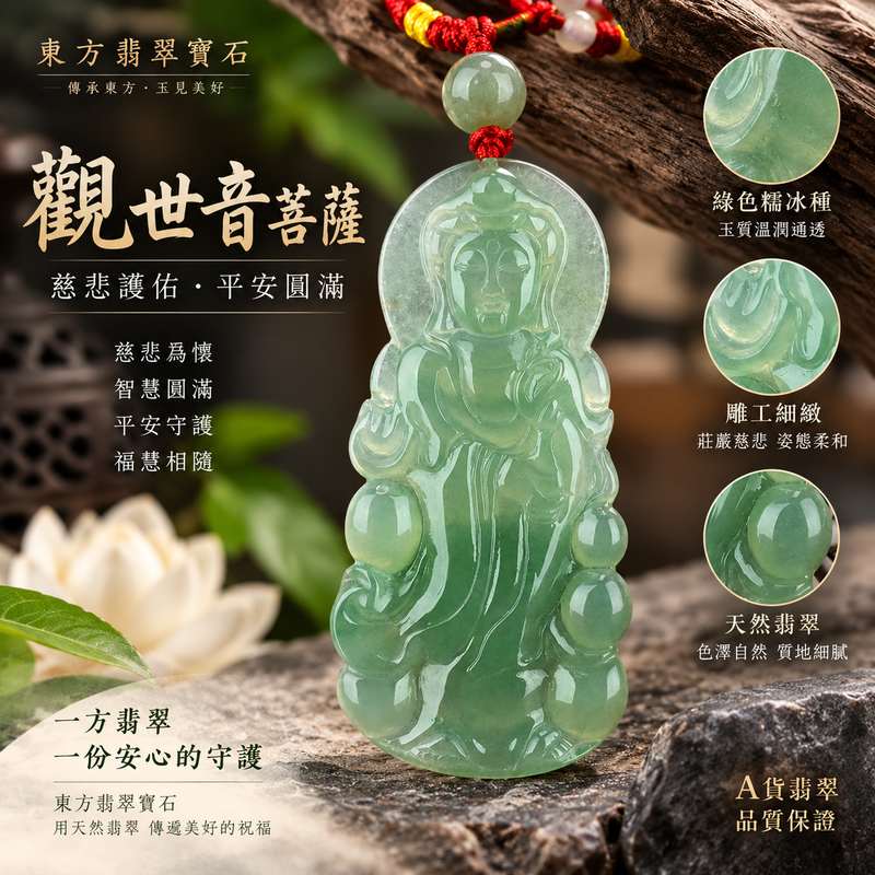綠色糯冰種翡翠觀世音菩薩項鍊玉珮 I 玉質溫潤通透觀音慈悲守護平安吉祥福慧圓滿 I 緬甸A貨翡翠GY593觀世音菩薩玉墜 I 木土五行寓意祥和安定適合日常佩戴收藏送禮 I 客製化訂做各式翡翠觀音吊墜玉珮項鍊 I 附雙證書中國玉石鑑定所與東方翡翠寶石保證書1 綠色糯冰種翡翠觀世音菩薩項鍊玉珮 I 玉質溫潤通透觀音慈悲守護平安吉祥福慧圓滿 I 緬甸A貨翡翠GY593觀世音菩薩玉墜 I 木土五行寓意祥和安定適合日常佩戴收藏送禮 I 客製化訂做各式翡翠觀音吊墜玉珮項鍊 I 附雙證書中國玉石鑑定所與東方翡翠寶石保證書1