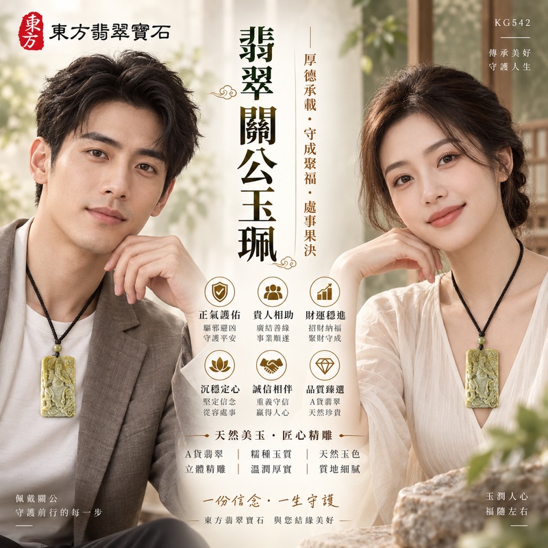 翡翠關公項鍊玉珮｜關聖帝君厚德承載・守成聚福・處事果決｜A貨翡翠糯種・天然玉色・立體精雕｜緬甸玉關公玉墜・關公牌玉珮KG542｜客製化訂做各式翡翠關公吊墜玉珮項鍊｜附A貨翡翠雙證書2