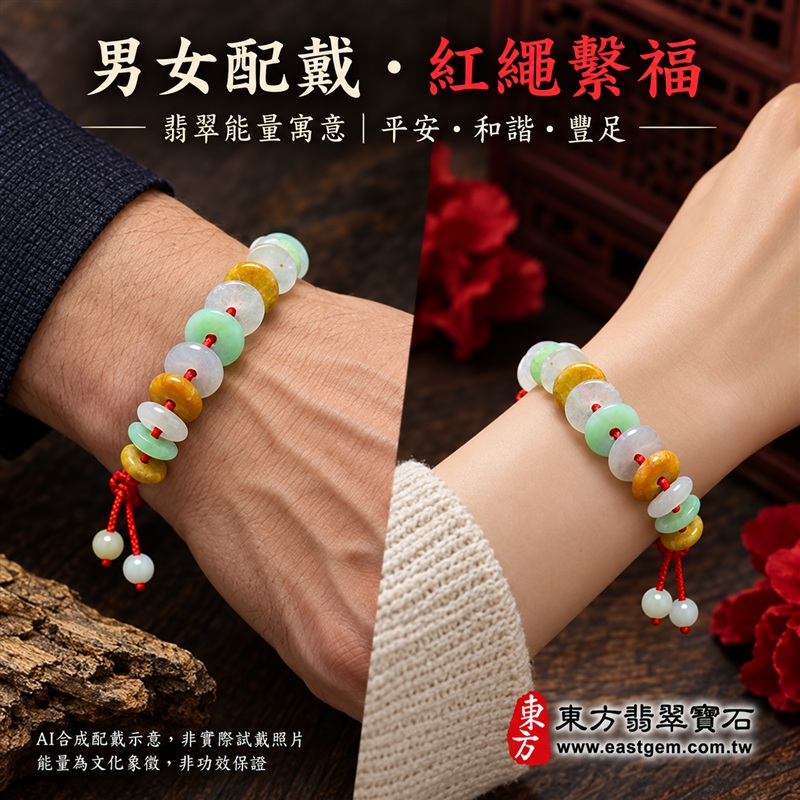 三彩金錢珠翡翠手鍊、三彩金錢珠緬甸玉手鍊|白綠黃三彩翡翠金錢珠、珠徑約10mm扁圓造型、中央穿孔、溫潤光澤、自然玉石紋理、紅色編繩與尾端小圓珠搭配|紅繩繫福、招財納福、富足喜悅、平安和諧、圓滿順心吉祥寓意|男女日常配戴、生日紀念送禮、自戴珍藏|客製化翡翠手鍊、翡翠手珠、翡翠珠串、翡翠珠子、緬甸玉手鍊、緬甸玉珠串與緬甸玉珠子搭配設計|附A貨翡翠雙證書|OME010-2 三彩金錢珠翡翠手鍊、三彩金錢珠緬甸玉手鍊|白綠黃三彩翡翠金錢珠、珠徑約10mm扁圓造型、中央穿孔、溫潤光澤、自然玉石紋理、紅色編繩與尾端小圓珠搭配|紅繩繫福、招財納福、富足喜悅、平安和諧、圓滿順心吉祥寓意|男女日常配戴、生日紀念送禮、自戴珍藏|客製化翡翠手鍊、翡翠手珠、翡翠珠串、翡翠珠子、緬甸玉手鍊、緬甸玉珠串與緬甸玉珠子搭配設計|附A貨翡翠雙證書|OME010-2