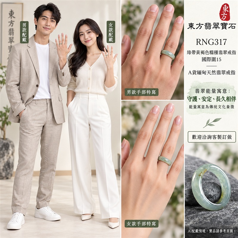 A貨緬甸天然翡翠戒指|綠帶黃褐色糯種翡翠戒指 國際圍15|俏色點綴 自然色澤層次 溫潤玉質觀感|寓意圓滿和合、平安順遂、吉祥如意、福氣常伴、情緣長久|翡翠玉戒 版指戒 男女對戒 情侶對戒|可客製訂做翡翠戒指、吊墜、玉珮、項鍊|RNG317|附A貨翡翠雙證書2 A貨緬甸天然翡翠戒指|綠帶黃褐色糯種翡翠戒指 國際圍15|俏色點綴 自然色澤層次 溫潤玉質觀感|寓意圓滿和合、平安順遂、吉祥如意、福氣常伴、情緣長久|翡翠玉戒 版指戒 男女對戒 情侶對戒|可客製訂做翡翠戒指、吊墜、玉珮、項鍊|RNG317|附A貨翡翠雙證書2