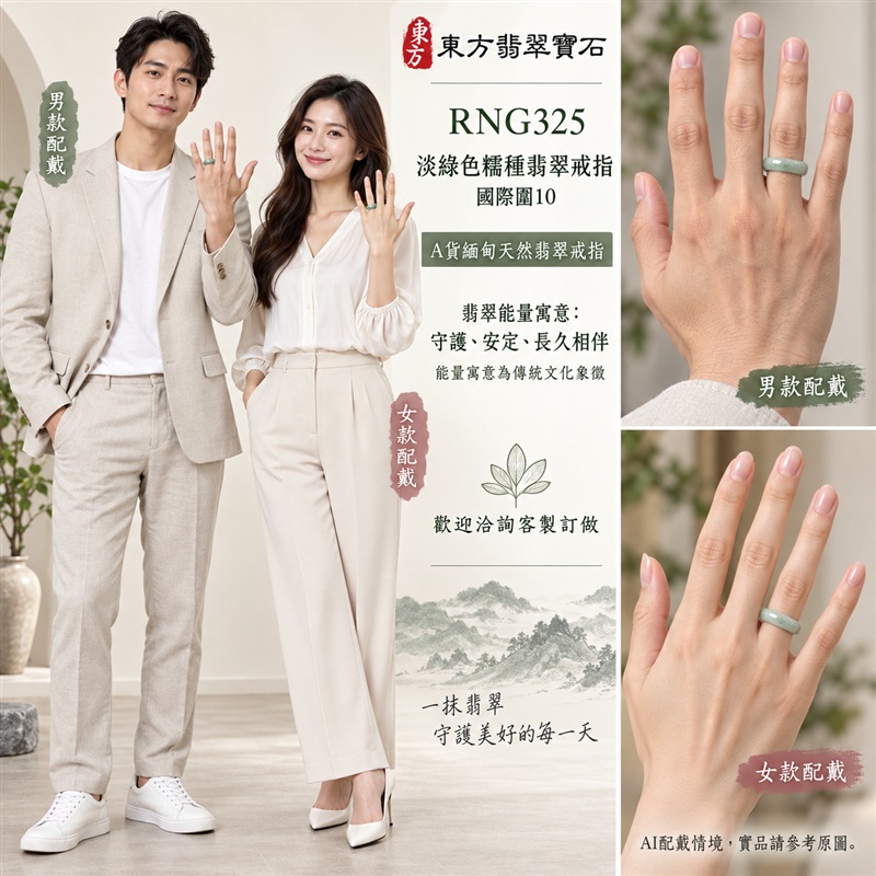 A貨緬甸天然翡翠戒指|淡綠色糯種翡翠戒指 國際圍10|綠意清雅 色調自然 溫潤玉質觀感|寓意圓滿和合、平安順遂、吉祥如意、福氣常伴、情緣長久|翡翠玉戒 版指戒 男女對戒 情侶對戒|可客製訂做翡翠戒指、吊墜、玉珮、項鍊|RNG325|附A貨翡翠雙證書2 A貨緬甸天然翡翠戒指|淡綠色糯種翡翠戒指 國際圍10|綠意清雅 色調自然 溫潤玉質觀感|寓意圓滿和合、平安順遂、吉祥如意、福氣常伴、情緣長久|翡翠玉戒 版指戒 男女對戒 情侶對戒|可客製訂做翡翠戒指、吊墜、玉珮、項鍊|RNG325|附A貨翡翠雙證書2