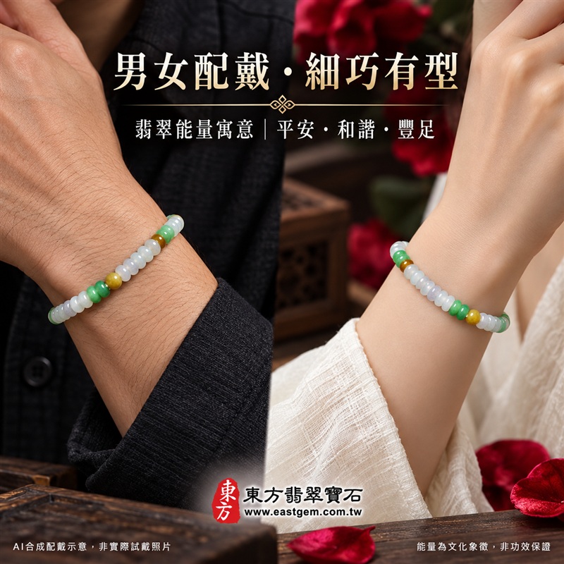 三色算盤珠翡翠手鍊、三色算盤珠緬甸玉手鍊｜白綠黃三色翡翠珠子、珠徑約5mm小巧算盤珠、圓潤扁形、細緻串連｜柔白映綠、暖黃點綴、溫潤光澤、自然玉石紋理、清雅秀氣｜精打細算、聚福納財、富足喜悅、平安和諧、圓滿順心吉祥寓意｜男女日常配戴、簡約穿搭、生日紀念送禮、自戴珍藏｜客製化翡翠手鍊、翡翠手珠、翡翠珠串、翡翠珠子、緬甸玉手鍊、緬甸玉珠串、緬甸玉珠子與緬甸玉手珠搭配設計｜附A貨翡翠雙證書｜東方翡翠寶石｜OPP009-2