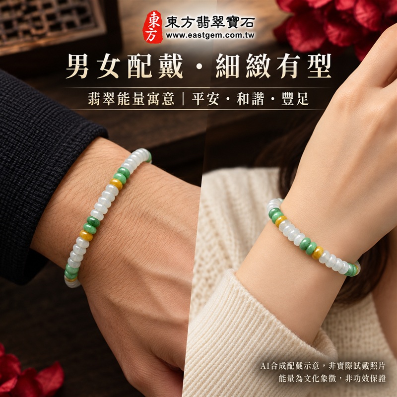 三色算盤珠翡翠手鍊、三色算盤珠緬甸玉手鍊|白綠黃三色翡翠珠子、珠徑約5.5mm小巧算盤珠、圓潤扁形、細緻串連|柔白映綠、暖黃點綴、溫潤光澤、自然玉石紋理、清雅秀氣|精打細算、聚福納財、富足喜悅、平安和諧、圓滿順心吉祥寓意|男女日常配戴、簡約穿搭、生日紀念送禮、自戴珍藏|客製化翡翠手鍊、翡翠手珠、翡翠珠串、翡翠珠子、緬甸玉手鍊、緬甸玉珠串、緬甸玉珠子與緬甸玉手珠搭配設計|附A貨翡翠雙證書|東方翡翠寶石|OPP010-2 三色算盤珠翡翠手鍊、三色算盤珠緬甸玉手鍊|白綠黃三色翡翠珠子、珠徑約5.5mm小巧算盤珠、圓潤扁形、細緻串連|柔白映綠、暖黃點綴、溫潤光澤、自然玉石紋理、清雅秀氣|精打細算、聚福納財、富足喜悅、平安和諧、圓滿順心吉祥寓意|男女日常配戴、簡約穿搭、生日紀念送禮、自戴珍藏|客製化翡翠手鍊、翡翠手珠、翡翠珠串、翡翠珠子、緬甸玉手鍊、緬甸玉珠串、緬甸玉珠子與緬甸玉手珠搭配設計|附A貨翡翠雙證書|東方翡翠寶石|OPP010-2