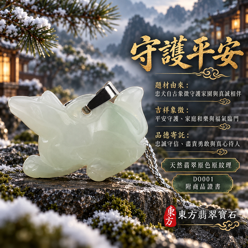 已售出可訂做｜翡翠生肖狗項鍊玉珮｜忠誠守護・旺家納福・事業順遂・福運相隨・平安吉祥｜天然A貨翡翠・緬甸玉・淡綠・糯種｜狗來富貴｜狗玉珮・狗玉墜・狗吊墜・翡翠狗牌・狗項鍊・緬甸玉項鍊・A貨翡翠項鍊｜DO001｜男女翡翠項鍊・送禮收藏｜客製化訂做翡翠狗玉珮、翡翠狗玉墜、翡翠狗吊墜、翡翠狗項鍊｜附A貨翡翠雙證書・東方翡翠寶石