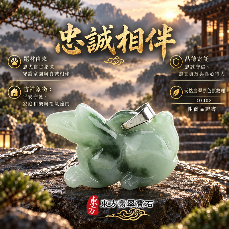 已售出可訂做｜翡翠生肖狗項鍊玉珮｜忠誠守護・旺家納福・事業順遂・福運相隨・平安吉祥｜天然A貨翡翠・緬甸玉・糯種・飄綠花｜狗來富貴｜狗玉珮・狗玉墜・狗吊墜・翡翠狗牌・狗項鍊・緬甸玉項鍊・A貨翡翠項鍊｜DO003｜男女翡翠項鍊・送禮收藏｜客製化訂做翡翠狗玉珮、翡翠狗玉墜、翡翠狗吊墜、翡翠狗項鍊｜附A貨翡翠雙證書・東方翡翠寶石
