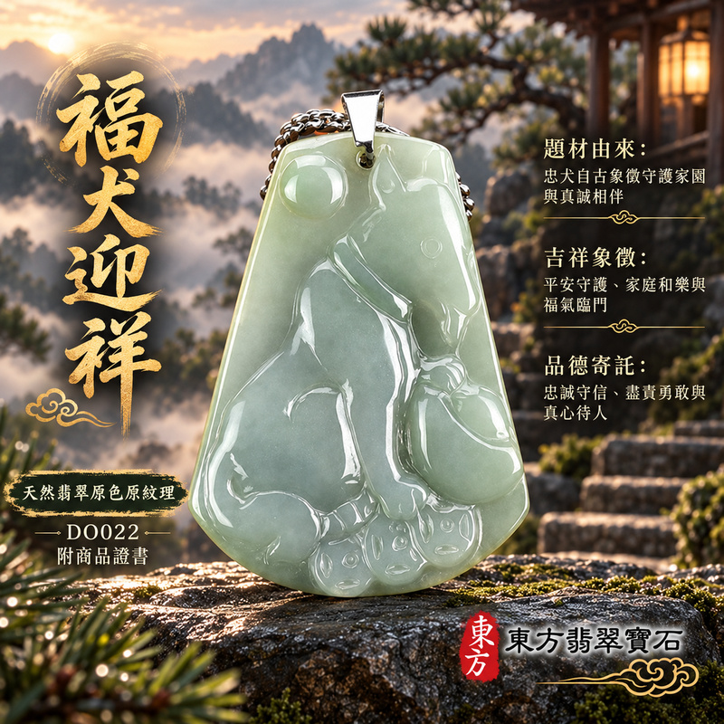 已售出可訂做｜翡翠生肖狗項鍊玉珮｜忠誠守護・旺家納福・事業順遂・福運相隨・平安吉祥｜天然A貨翡翠・緬甸玉・綠色・糯種｜狗來富貴｜狗玉珮・狗玉墜・狗吊墜・翡翠狗牌・狗項鍊・緬甸玉項鍊・A貨翡翠項鍊｜DO022｜男女翡翠項鍊・送禮收藏｜客製化訂做翡翠狗玉珮、翡翠狗玉墜、翡翠狗吊墜、翡翠狗項鍊｜附A貨翡翠雙證書・東方翡翠寶石