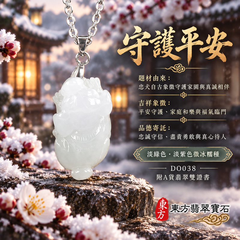 翡翠生肖狗項鍊玉珮｜忠誠守護・旺家納福・事業順遂・福運相隨・平安吉祥｜天然A貨翡翠・淡綠色・紫色・冰糯種｜狗來富貴｜狗玉珮・狗玉墜・狗吊墜・翡翠狗牌・狗項鍊・緬甸玉項鍊・A貨翡翠項鍊｜DO038｜男女翡翠項鍊・送禮收藏｜客製化訂做翡翠狗玉珮、翡翠狗玉墜、翡翠狗吊墜、翡翠狗項鍊｜附A貨翡翠雙證書・東方翡翠寶石