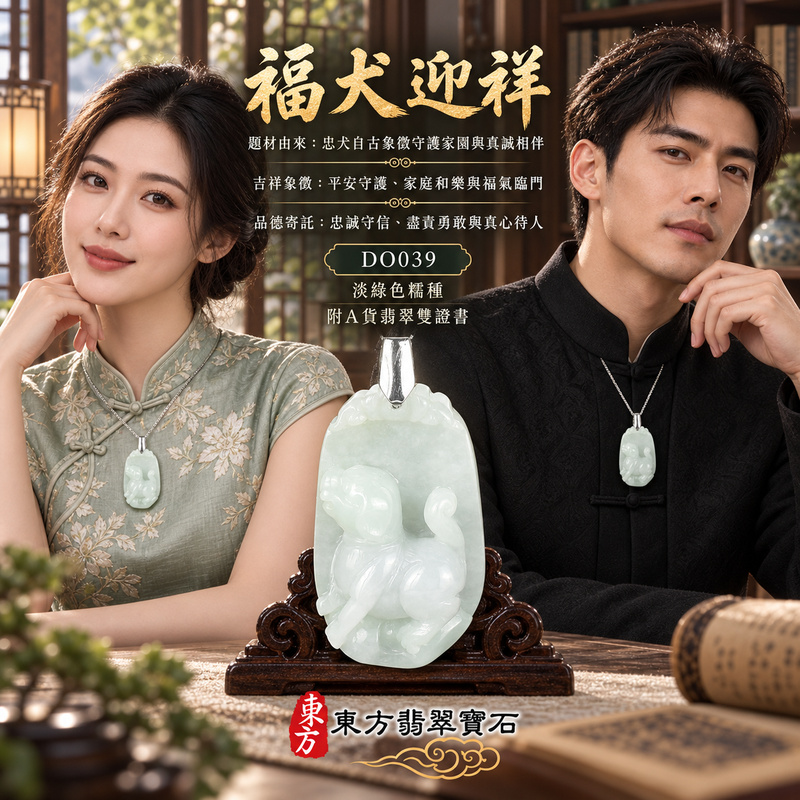 翡翠生肖狗項鍊玉珮｜忠誠守護・旺家納福・事業順遂・福運相隨・平安吉祥｜天然A貨翡翠・緬甸玉・淡綠色・糯種｜狗來富貴｜狗玉珮・狗玉墜・狗吊墜・翡翠狗牌・狗項鍊・緬甸玉項鍊・A貨翡翠項鍊｜DO039｜男女翡翠項鍊・送禮收藏｜客製化訂做翡翠狗玉珮、翡翠狗玉墜、翡翠狗吊墜、翡翠狗項鍊｜附A貨翡翠雙證書・東方翡翠寶石