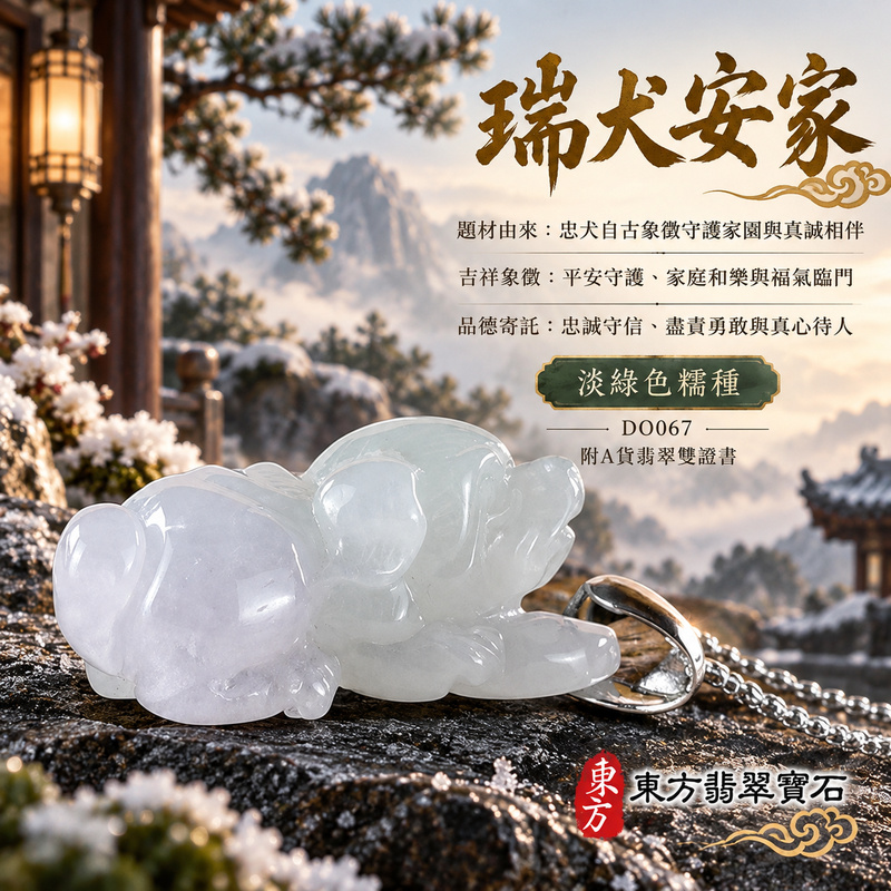 翡翠生肖狗項鍊玉珮｜忠誠守護・旺家納福・事業順遂・福運相隨・平安吉祥｜天然A貨翡翠・緬甸玉・淡綠色・糯種｜狗來富貴｜狗玉珮・狗玉墜・狗吊墜・翡翠狗牌・狗項鍊・緬甸玉項鍊・A貨翡翠項鍊｜DO067｜男女翡翠項鍊・送禮收藏｜客製化訂做翡翠狗玉珮、翡翠狗玉墜、翡翠狗吊墜、翡翠狗項鍊｜附A貨翡翠雙證書・東方翡翠寶石