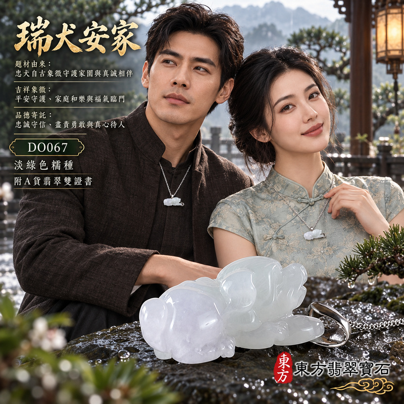 翡翠生肖狗項鍊玉珮｜忠誠守護・旺家納福・事業順遂・福運相隨・平安吉祥｜天然A貨翡翠・緬甸玉・淡綠色・糯種｜狗來富貴｜狗玉珮・狗玉墜・狗吊墜・翡翠狗牌・狗項鍊・緬甸玉項鍊・A貨翡翠項鍊｜DO067｜男女翡翠項鍊・送禮收藏｜客製化訂做翡翠狗玉珮、翡翠狗玉墜、翡翠狗吊墜、翡翠狗項鍊｜附A貨翡翠雙證書・東方翡翠寶石