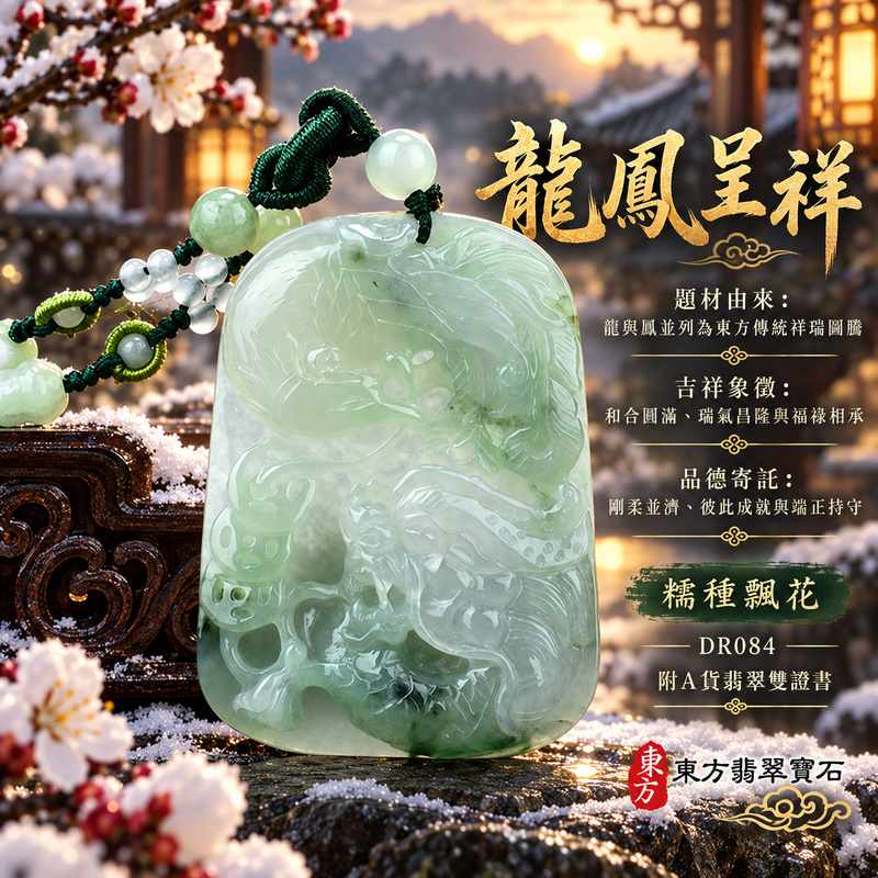 已售出可訂做｜翡翠龍鳳項鍊玉珮｜龍鳳呈祥・和合圓滿・富貴吉祥・前程光明・平安順遂・招財納福｜天然A貨翡翠・緬甸玉・糯種・飄花｜龍鳳呈祥｜龍鳳玉珮・龍鳳玉墜・龍鳳吊墜・翡翠龍鳳牌・龍鳳項鍊・緬甸玉項鍊・A貨翡翠項鍊｜DR084｜男女翡翠項鍊・送禮收藏｜客製化訂做翡翠龍鳳玉珮、翡翠龍鳳玉墜、翡翠龍鳳吊墜、翡翠龍鳳項鍊｜附A貨翡翠雙證書・東方翡翠寶石