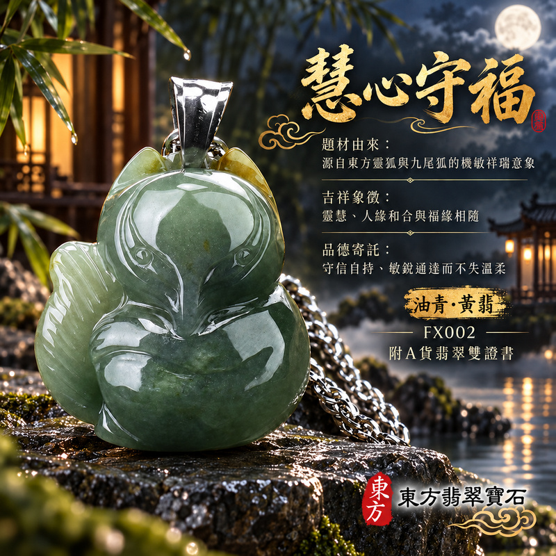 已售出可訂做｜翡翠狐狸項鍊玉珮｜靈巧敏銳・智慧圓融・和合順遂・福運相隨・平安吉祥｜天然A貨翡翠・緬甸玉・油青・黃翡・油青種・帶黃翡｜狐狸｜狐狸玉珮・狐狸玉墜・狐狸吊墜・翡翠狐狸牌・狐狸項鍊・緬甸玉項鍊・A貨翡翠項鍊｜FX002｜男女翡翠項鍊・送禮收藏｜客製化訂做翡翠狐狸玉珮、翡翠狐狸玉墜、翡翠狐狸吊墜、翡翠狐狸項鍊｜附A貨翡翠雙證書・東方翡翠寶石