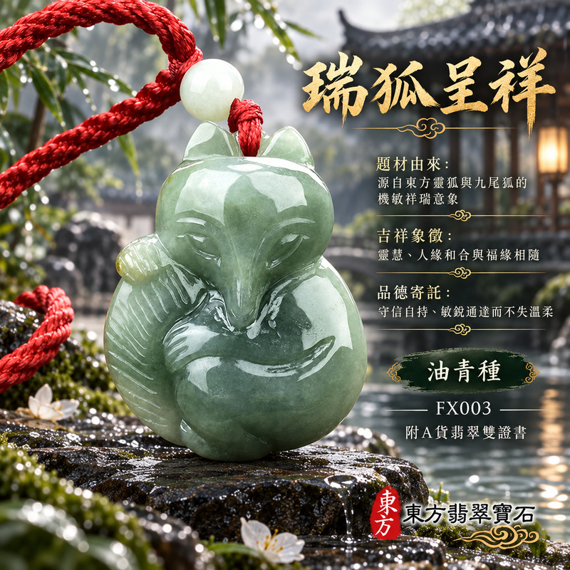 翡翠狐狸項鍊玉珮｜靈巧敏銳・智慧圓融・和合順遂・福運相隨・平安吉祥｜天然A貨翡翠・緬甸玉・油青・油青種｜狐狸｜狐狸玉珮・狐狸玉墜・狐狸吊墜・翡翠狐狸牌・狐狸項鍊・緬甸玉項鍊・A貨翡翠項鍊｜FX003｜男女翡翠項鍊・送禮收藏｜客製化訂做翡翠狐狸玉珮、翡翠狐狸玉墜、翡翠狐狸吊墜、翡翠狐狸項鍊｜附A貨翡翠雙證書・東方翡翠寶石