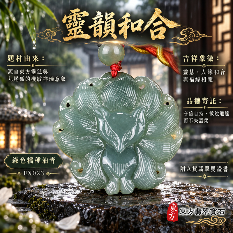 翡翠狐狸項鍊玉珮｜靈巧敏銳・智慧圓融・和合順遂・福運相隨・平安吉祥・招財納福・福壽安康・九尾呈祥｜天然A貨翡翠・緬甸玉・綠色・油青・糯種｜九尾狐狸、招財、人緣、桃花，狐仙｜狐狸玉珮・狐狸玉墜・狐狸吊墜・翡翠狐狸牌・狐狸項鍊・緬甸玉項鍊・A貨翡翠項鍊｜FX023｜男女翡翠項鍊・送禮收藏｜客製化訂做翡翠狐狸玉珮、翡翠狐狸玉墜、翡翠狐狸吊墜、翡翠狐狸項鍊｜附A貨翡翠雙證書・東方翡翠寶石